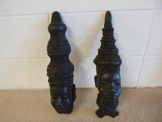 (2) Wall Mount Wood Carvings, Approx 17in.
