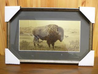 Bison, Artist Unknown, Print On Gold Foil, 21in. X 14in., Appraised @ $50