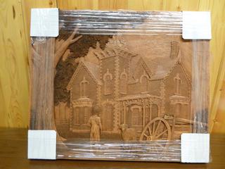 Manor House W/ Boy & Dog, Artist: Kim Murray, Medium: Relief Wood Carving, 20 In. X 24 In., Appraised Value $150