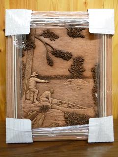 Fishing Scene w/ Canoe and Birds, Artist: Kim Murray, Medium: Relief Wood Carving, 16 In. X 19 In., Appraised Value $150