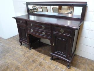 Bureau w/ Mirrored Backing and Upper Shelf, Approx. 72 In. X 25 In. X 54 In. *Note: Item Located Upstairs, Buyer Responsible For Dismantle/Loadout*