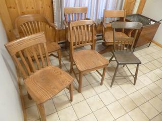(6) Wooden Chairs *Note: Item Located Upstairs, Buyer Responsible For Loadout*