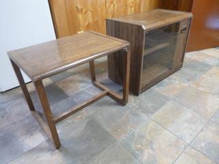 (1) TV Stand W/ Glass Door, Approx 29in. X 16in. X 23in., (1) Side Table, Approx 24in. X 18in. X 20in.