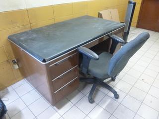 Metal Work Desk W/ Plastic Top, Approx 60in. X 34in. X 30in., (1) Rolling Office Chair *Note: Buyer Responsible For Loadout*