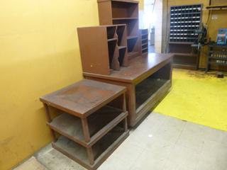 Wood Work Table W/ Cubbies, Approx 72in. X 36in. X 30in., (1) Wood Side Table, Approx 30in. X 30in. X 30in. *Note: Buyer Responsible For Loadout*