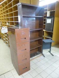 Filing Cabinet, Approx 15in. X 27in. X 53in., (1) Metal Bookcase, Approx 37in. X 10in. X 77in., (1) Metal Side Table, Approx 17in. X 17in. X 27in.