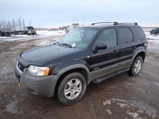 2001 Ford Escape XLT 4X4 SUV c/w 3.0L V6 DOHC 24 Valve, A/T, A/C, Side Steps, 235/70R16 Tires at 70%,  VIN 1FMYU04131KE74116 *Note: Starts With Boost, Parts Only, Frame Damage*   