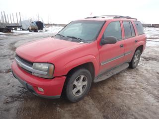 2002 Chevrolet Trailblazer LT 4X4 SUV c/w 4.2L Inline 6, A/T, A/C, 245/70R16 Tires, Spare Tire, Showing 261,967 Kms, VIN 1GNDT13S422260170 *Note: Passenger Rear Brake Seized, Tire Not Rotating, Minor Rust On Rear Wheel Wells*   PL#0012