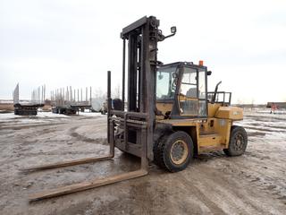 1998 Caterpillar DP100 Industrial Lift Truck c/w 7.54L Mitsubishi 6D16-TLA2U Diesel, Hydrostatic, Heater, Model 3P115C45 Mast w/ 8 Ft. Forks, 2-Stage Mast, 21,000 Lb Capacity at 177 In. Max Fork Height, 22,000 Lb Max Capacity, Side Shift, 10.00-20 NHS Front Tires, 10.00R20 Rear Tires, Showing 14,608 Hrs, SN 3DP1003 *Note: Starts With Boost*