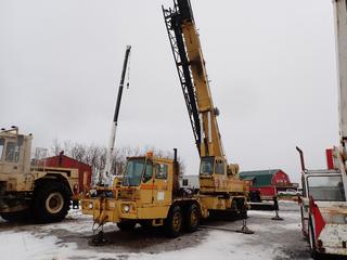 1990 Grove TMS300B 40-Ton T/A Hydraulic Crane c/w Detroit Diesel, 230 HP, 13 Speed Eaton Fuller, Cab, 4 Section Boom, 32 Ft. Jib, Single Sheave, Lift Block, Rooster Sheave, 45 Ton Grove Block, 7,700Lb Counter Weight, (2) Winches, PAT Electronics Weight Scale, (5) Steel Outrigger Floats, Front Axle 36,000 Lb, Rear Axle 46,000 Lb, 385/65R22.5 Front Tires, 11R20 Rear Tires, Showing 4192 Miles, VIN 476TS300BLS073091 **Located Offsite Near Clyde, AB, For More Information Contact Chris 587-340-9961**