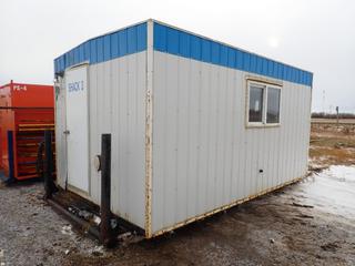 Shack 3 - Skidded Lunchroom/Kitchen Structure c/w Propane Heat, Plumbed For Power, (2) Propane Tanks, Cage Rack, Contents Not Included, 19 Ft. x 10 Ft.  **Located Offsite Near Clyde, AB, For More Information Contact Chris 587-340-9961**
