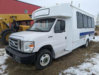 2012 Ford E-450 Super Duty Econoline 12 Passenger Shuttle Bus c/w 6.8L V10 Gas, A/T, A/C, Wheelchair Access/Lift Door (Rear Side), 225/75R16 Tires, Dually, Front Axle 5,000 Lb, Rear Axle 9,600 Lb, Showing 333,710 Kms, VIN 1FDFE4FS0CDA03551 **Located Offsite Near Clyde, AB, For More Information Contact Chris 587-340-9961**