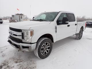 2018 Ford F-250 XLT Crew Cab 4X4 Pickup c/w 6.2L Triton, A/T, A/C, Back Up Camera, LT275/65R20 Tires, 7 Ft. Box, Showing 154,964 Kms, 16,333 Hrs, VIN 1FT7W2B6XJEB01402 *Note: Check Engine Light On, Tire Pressure Light On, Dent In Front Bumper* PL#0029
