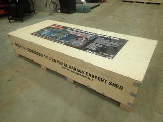 Unused TMG-MSC2020F 20 Ft. x 20 Ft. Metal Shed Carport, c/w 10 Ft Enclosed Sidewalls, 400 Sq-Ft, 27 GA Corrugated Panels
