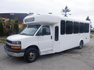 2014 Chevrolet Express G4500 22 Passenger Bus c/w 6.0L V8, A/T, Gas, Wheelchair Access, Showing 494,228 Kms, BC CVIP 08/2022, VIN 1GB6G5BG3E1113508 **Located Offsite In Burnaby, BC, Contact Chris For More Info @ 587-340-9961**