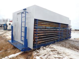 Enclosed Production Testing Pipe Skid c/w Isuzu A-4JG1 YNC Diesel Driver, Includes Contents, Approx 26 Ft. x 9 Ft. x 10 Ft.,  **Located Offsite Near Clyde, AB, For More Information Contact Chris 587-340-9961**