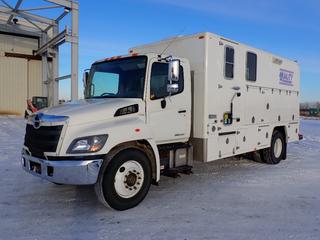 2014 DynaWinch Hino 338 Wire Line Truck c/w 7.6L Diesel, 260HP, A/T, 4X2, DRW, A/C, 11R22.5 Tires, Front Axle 12,000 Lb, Rear Axle 21,000 Lb, GVWR 33,000 Lb, 228 In. W/B, 2013 Lee Specialties AM760UU0009 Wireline Bomb (Drop Spool) Unit, 1/8 In. Wire Thickness, Magna-Plus 282 PDL1705 10KW 80/40A, 120/240V Generator, Zone Defense Camera, Insta-Chain Automatic Ice Chains, Hydraulic Brakes, Showing 145,303 Kms, 4,658 Hrs, CVIP 04/2023, VIN 2AYNF8JT8E3S13346 *Note: Saskatchewan Registration* 