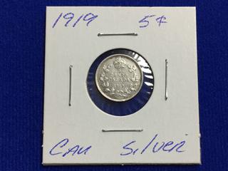 1919 Canada Five Cent Silver Coin.