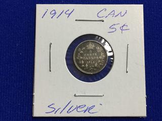 1914 Canada Five Cent Silver Coin.