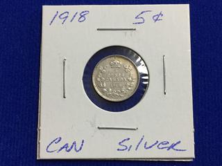 1918 Canada Five Cent Silver Coin.