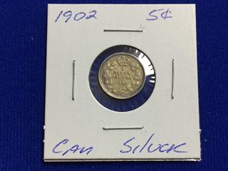 1902 Canada Five Cent Silver Coin.