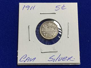 1911 Canada Five Cent Silver Coin.