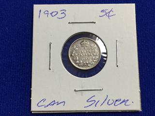 1903 Canada Five Cent Silver Coin.