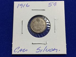 1916 Canada Five Cent Silver Coin.