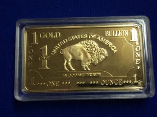 USA .999 Fine Gold Plated One Troy Ounce Bar.