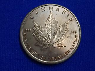 2014 .999 Pure Copper Medallion, "Cannabis".