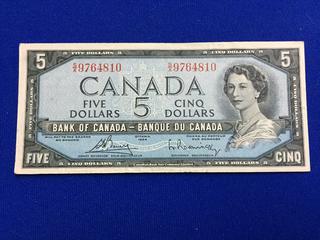 1954 Canada Five Dollar Bank Note, S/N SX9764810.