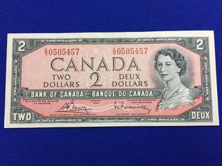 1954 Canada Two Dollar Bank Note, S/N EG0505457.