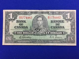 1937 Canada One Dollar Bank Note, S/N BM5774462.