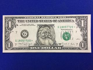 "Safeway Santa" USA One Dollar Bank Note, S/N G18057720.