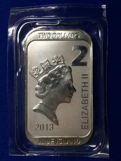 2013 Two Dollar One Ounce .999 Fine Silver Plated Bar.