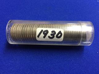 Tube of 1930 Canada Five Cent Coins.