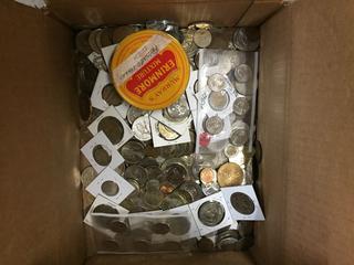 Box of Assorted Coins & Medallions.