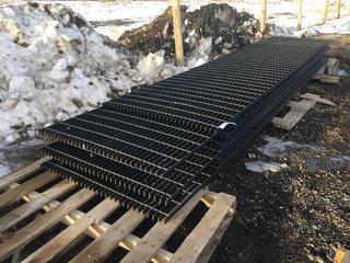 Steel Grating 1 In. Thick, 3 Ft. Wide, (7) Pcs Approx. 11 Ft. L & (3) Pcs Approx. 14 Ft. L, Control # 9097.