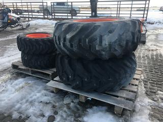 (2) Carlisle Trac Chief 10-16.5 NHS Tires c/w Rims To Fit Kubota LA854 Tractor & (2) Firestone 17.5L-24 All Traction Utility Tractor Tires c/w Rims, Control # 9091.
