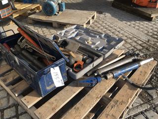 Quantity of Assorted Straps, Hydraulic Porta Power Parts, Trowels and Pipe Wrench.