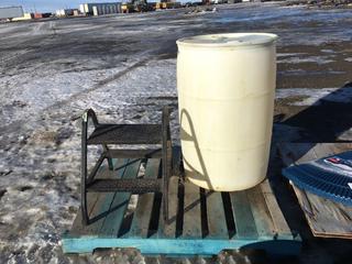 Step Stool and Poly Barrel 100L.