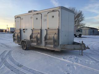 2008 Arctic Trailer 16 Ft. S/A Washroom/Shower Trailer c/w 2 5/16 In. Ball, (2) Outlets 120-250 Volt Drivers Side, (3) Doors, (3) Stairs, Utility Control Room, Sewage Pump, VIN 1WC200G1785001178 *Damage To Front Of Trailer.* 