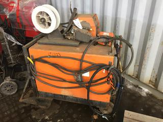 Acklands 300 Amp Welder on Cart w/ Wire Feeder, Power Cable, Leads and Remote Control.