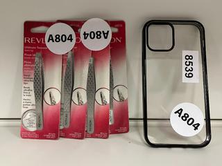 (4) Pairs of Tweezers and iPhone Case.