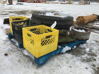 (2) Tractor Tires 7.50-18 w/ John Deere Rims and Assorted John Deere Tractor Parts.