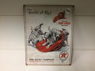 Texaco Tin Sign "Hatful of Pep", 12-1/2in x 16in.