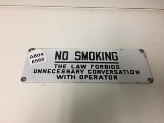 "No Smoking" Porcelain Sign, 11in x 3-1/2in.