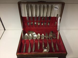 Silverware Set in Wood and Velvet Case.