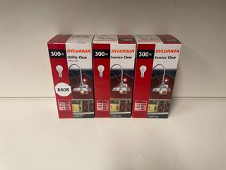 (3) Sylvania 300W Utility Clear Bulbs.