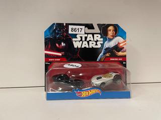 Hot Wheels Darth Vader and Princess Leia Cars.